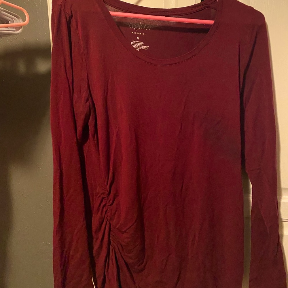 Burgundy long sleeved fitted low neck